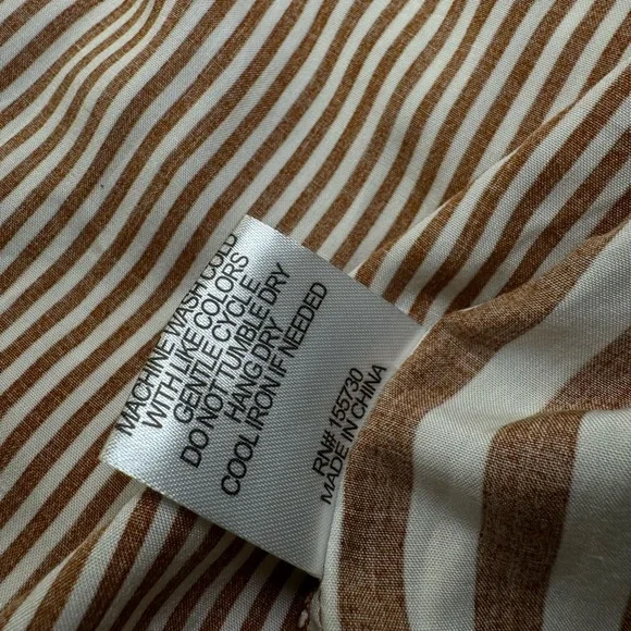 NWT Jane + Delancey Brown & White Striped Button-Up Shirt Slit Back | Large - Picture 7 of 9